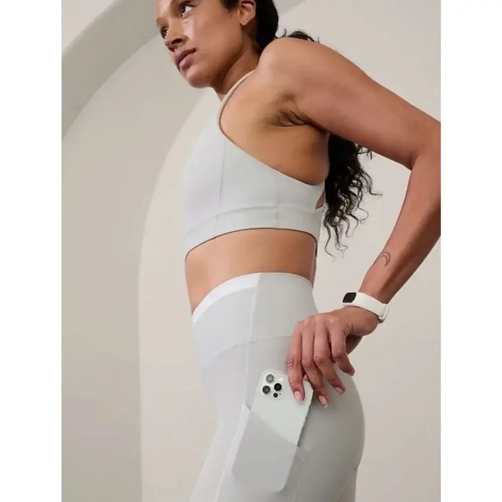 Athleta S Interval Stash High Rise Tipped 7/8 Legging Quartz White Small - Picture 3 of 5